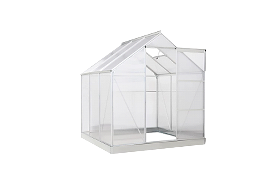 Invernadero de pasatiempo de 6' x 6', kit de casa caliente de policarbonato con marco de aluminio, puerta corrediza, ventilación de techo, plateado
