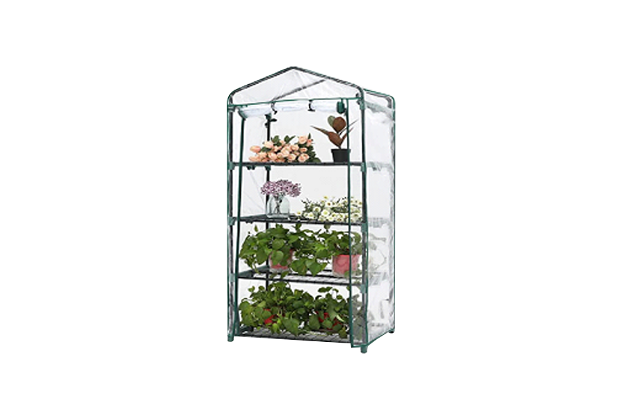 Mini invernadero, invernadero de jardinería portátil de 4 niveles con puerta con cremallera para uso en interiores y exteriores (cubierta de PE verde)